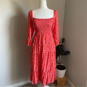 Anthropology Dolan Smocked Floral  Dress with Square Neck